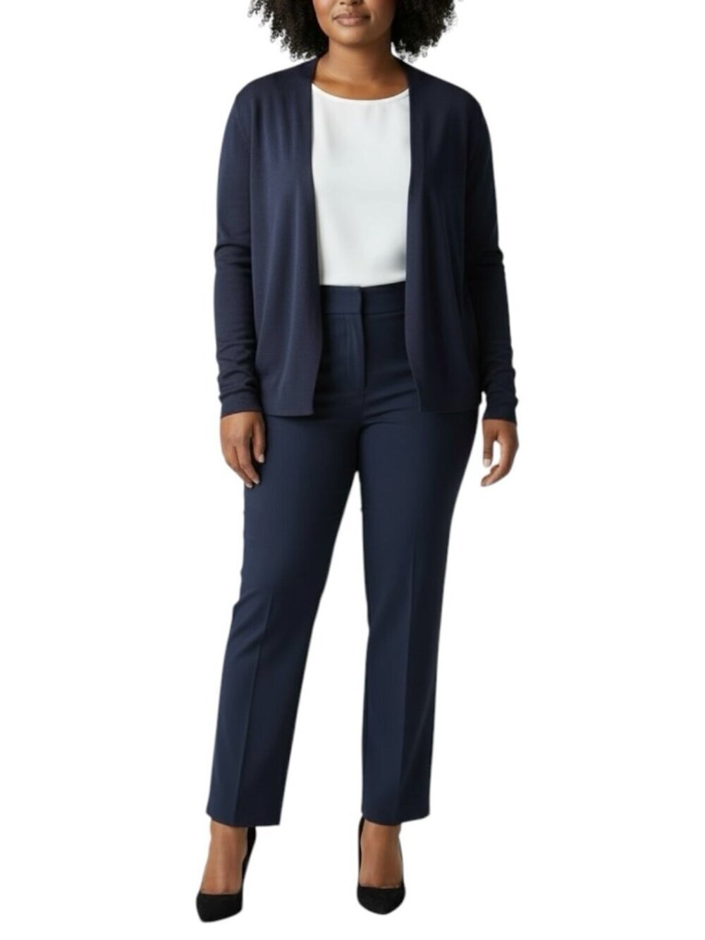 Cyrus Women’s Open Navy Cardigan Size Large Career Business Casual Layering